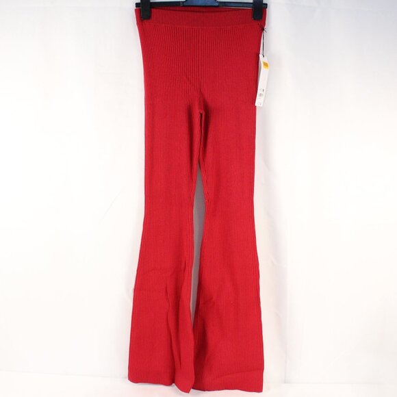 Alo Yoga Denim Knit High-Waist Flare Pant in Dark Bold Red - Size Medium - NWT - Picture 3 of 9